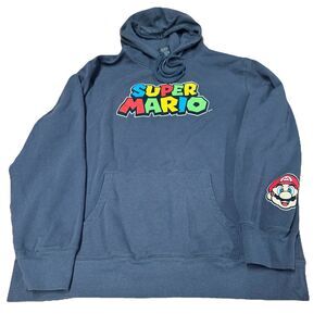 Nintendo Men's Super Mario Brothers Gray Hooded Pullover Sweatshirt Size XL